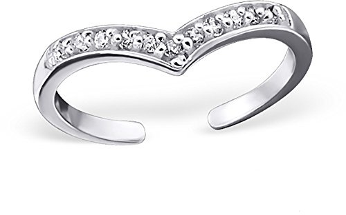 I love silver jewellery 925 Sterling Silver Wishbone Toe Ring - Adjustable Chevron Design with Sparkling Cubic Zirconia, Stackable for Everyday Wear