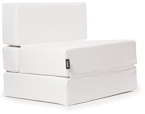 MiPuf - Puff Cama Plegable | Puf Cama Modular | Puff Sofa Cama Plegable con Tejido Náutico de Alta Resistencia | Puff Cama Grande | Puff Sofa | Puff Convertible Cama Individual | Blanco Náutico