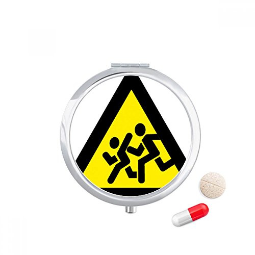 DIYthinker Warning Symbol Yellow Black Chase Prohibited Triangle Travel Pocket Pill case Medicine Drug Storage Box Dispenser Mirror Gift