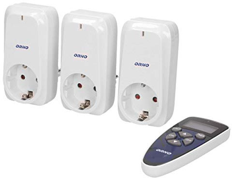 ORNO GB-434(GS) - Set di 3 prese radio con telecomando e timer, 4 canali per luce, elettrodomestici, colore: bianco, tipo: Schuko
