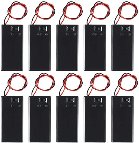 10Pcs 9V Battery Holder, 9 Volt Battery Holder with Switch, 9v Battery Case Connector 2X Lead Wire Spring Clip DIY Plastic Cell Batteries Container Power Bank Cases