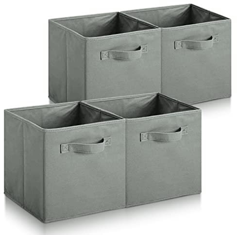 Hibtn Set of 4 Foldable Storage Box, 33 x 38 x 33 cm, Fabric with Handles Storage Cubes And Cloth Storage Organizer Drawer For Closet And Toys Storage, Gray