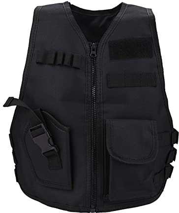 Draussen Taktische Weste Kinder Schutzweste Atmungsaktive Kinderweste 600D Oxford-Stoff V-Ausschnitt Einstellbar Kinder Weste Schutzweste für Outdoor-Aktivitäten Jagd CS Spiele, Schwarz (L-Schwarz)