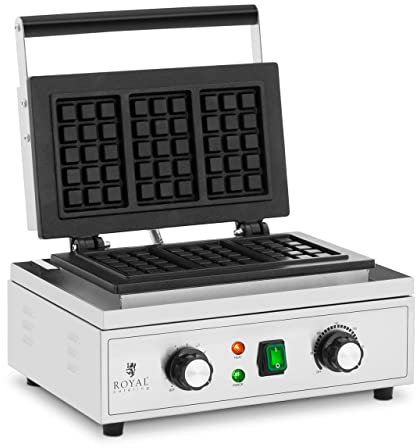 Royal Catering RCWM-2000-E3 - Gofrera (3 gofres belgas, 1500 W, 50-300 °C, 0-5 min, temporizador, gofrera automática)