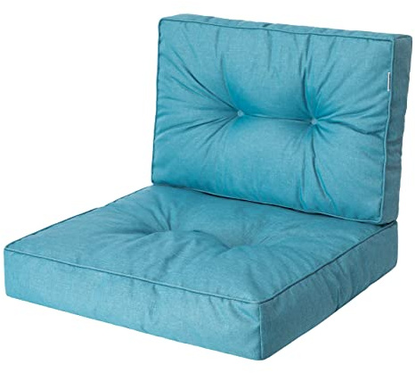 HOBBYGARDEN, Cojín de ratán KAJA, cojín para palés, exterior/interior, muebles de jardín, columpio de hollywood, cojín de asiento, cojín de asiento, azul, tamaño 2: 59 x 59 cm