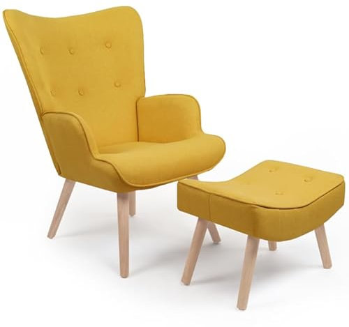 IDMarket - Fauteuil scandinave Ivar avec Repose Pieds Jaune