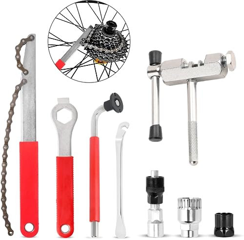 XFLYP Fahrrad Kettenpeitsche, 8PCS Zahnkranzabzieher und Fahrrad Innenlager Entferner Set, Cassette Lockring Tool, Kassetten Entfernungs Werkzeug Universal für Fach Kassette und Schraubkranz