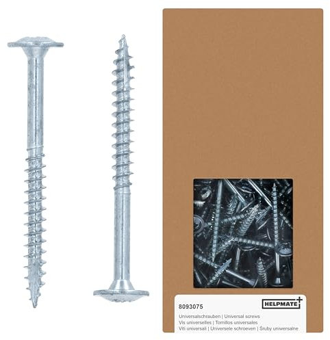 HELPMATE - Tornillos de conexión para madera (4,5 x 50 mm, galvanizados, 250 unidades, con accionamiento PZ2 y muesca de corte) - Para fijación de herrajes metálicos a madera