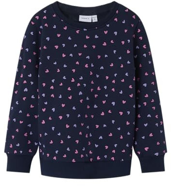 NAME IT Mädchen Nmfdavina Ls Fleece Bru Noos Sweatshirt, Dark Sapphire/AOP:Heart AOP, 116 EU