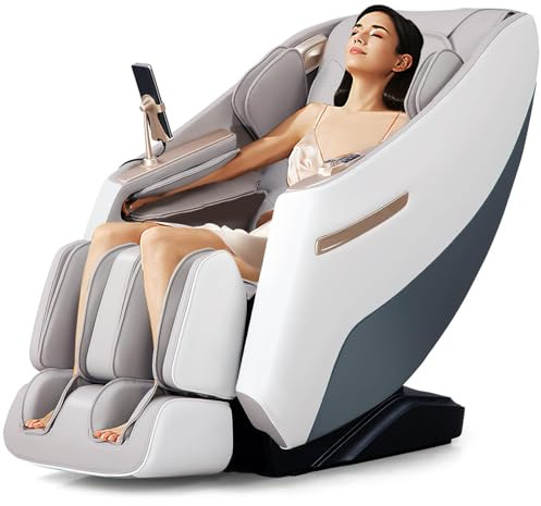 RELAX4LIFE Fauteuil Massant Chauffant Électrique pour Tout Le Corps, Siège de Massage Inclinable | Zéro Gravité | 12 Modes & 5 Vitesses | Rouleau Pieds | Bluetooth | Massage Shiatsu au Bureau (Blanc)