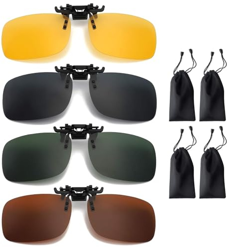 LIYANHU 4 Pack Clip-on Sunglasses for Prescription Glasses, Polarized Flip-up Sunglasses with 4 Bags, Suitable for Men and Women