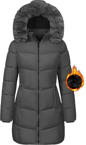 Tuopuda Cappotto Giubbotto Donna Invernale Giacca Cappotti Imbottita Caldo Parka Slim Fit Felpa con Cappuccio in Pelliccia Staccabile Giacche Trapuntato Giaccone Outdoor, Grigio scuro, L