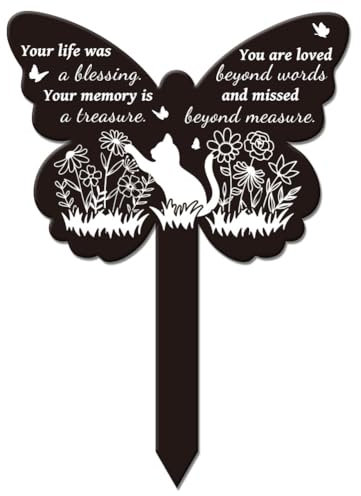 GLOBLELAND Plaque de Commémoration en Forme de Papillon pour Chat Sauvage en Acrylique Imperméable pour Cimetière. Marque de Sympathie pour Jardin Tombe Cimetière.
