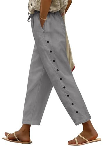 Yuson Girl Womens Wide Leg Trousers with Elasticated Waist & Drawstring Cropped Trousers Ladies Casual Lightweight Palazzo Trousers Summer Loose Lounge Pants for Beach Holidays Work(Grey, M)