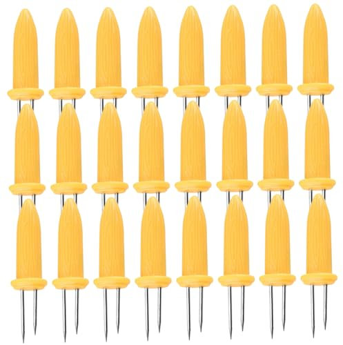 24 Pezzi Porta Pannocchie Doppi Perni in Acciaio Inossidabile Porta Pannocchie con Manico ergonomico in PP Pratico Porta Mais Resistente al Calore per Cucina Domestica e BBQ Spiedini di Mais Bastoncin