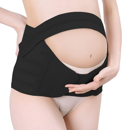 TTPSRY Cinturón de Maternidad Embarazo 3 en 1 Banda de Soporte de Vientre de Embarazo Transpirable Cinturón de Soporte Ajustable para Cintura Abdomen de Espalda Banda de pre y Posparto(Negro/L)