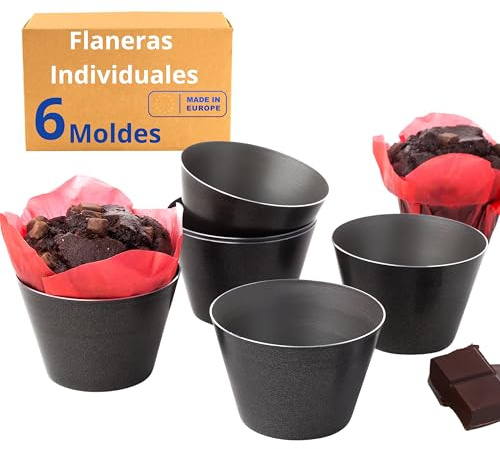Vieira Home Flaneras Individuales moldes darioles reposteria acero inoxidable | magdalenas muffins ramekins brownies popopovers | Juego de 6 - Hecho en Europa