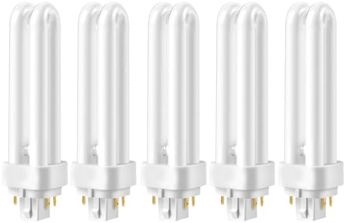 MDLITIN 13W CFL G24Q-1 4 Pin Compact Fluorescent Light, 13W PLC Tube Bulbs 1600LM, Energy Saving G24Q-1 Compact Fluorescent Lamp, CFL Light Bulbs 6500K Cool White, Double Turn 2U Tube Pack of 5
