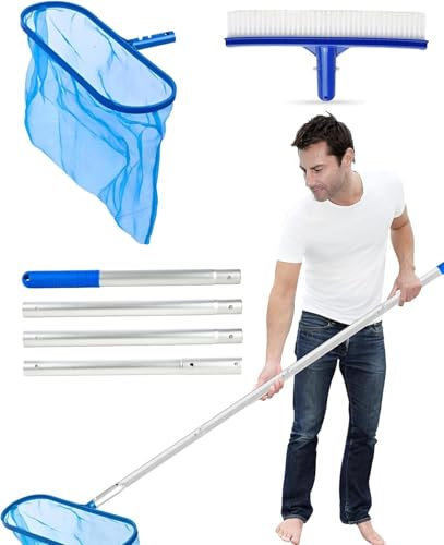 JORAKI Kit Pulizia Piscina da 162 cm, Retino per Pulizia Piscina da 3 Pezzi, Fornito con Rete per Piscina Profonda, Palo per Piscina Staccabile in Addensato e Resistente, Spazzola per Piscina