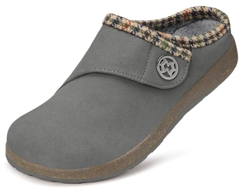 Eagsouni Mens Slippers Womens Suede Fuzzy House Slippers Indoor Outdoor Winter Warm Non Slip Wide Width House Shoes with Removable Cushion Footbed,Grey,40 EU