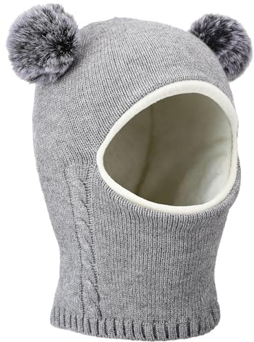 Kids Winter Warm Hat Baby Balaclava For 2-6 Years, Windproof Knitted Hat Scarf Set Thermal Fleece Lined with Pom Pom, Toddler Hat Neck Warmer Snood Beanie Cap Boys Girls for Outdoor Activities