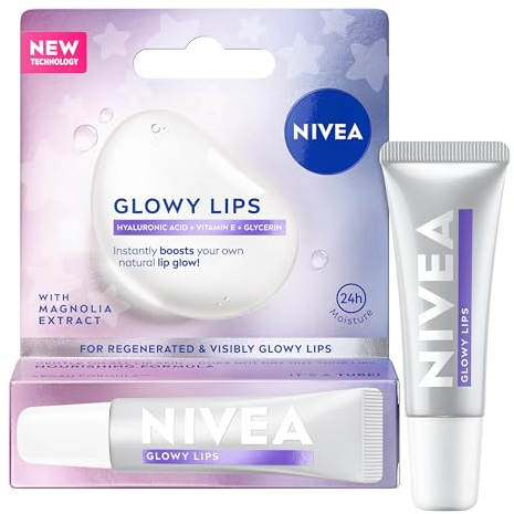 NIVEA Lip Hyaluron Glowy Lips Tube Original (10ml), Lip Balm with Clear Shine and 24H Moisture, Hydrating Lip Care with Hyaluronic Acid and Vitamin E, Long-Lasting Glowy Finish