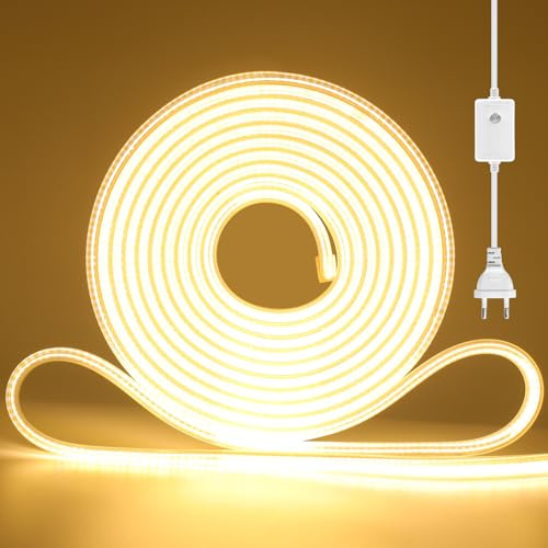Wisada Tira LED flexible COB regulable 220V [5M, Blanco cálido 3000-3500K],IP65 impermeable,288 LEDs/m,cortable,CRI85+,para decoración de dormitorios,cocinas,salas de juego,salones y tiendas