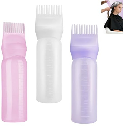 Flacons de Teinture pour Cheveux avec Peigne,3 Pièces Applicateur à Racines et Échelle Graduée,Bouteille Applicateur D'Huile Capillaire et Brosse à Colorer,pour Soins et Coloration des Cheveux