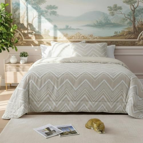 HaraDeco Edredón Sherpa Reversible Invierno 250x270 cm - Colcha Térmica con Borreguito 430gr para Cama 150, Boutí Estampado Incluye Fundas Almohada 50x70 cm para Entretiempo y Inviernos
