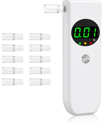 COCOCKA Breathalyser, Professional-Grade Accuracy Alcohol Tester With LCD Digital Display, Portable Breathalyzer for Personal Home & Professional Use With 10 Replaceable Mouthpieces(White)