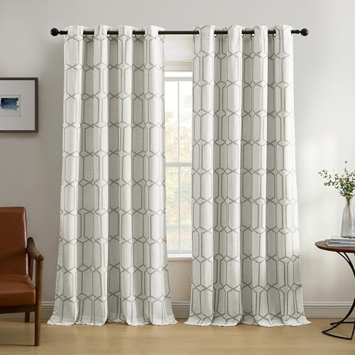 Elrene Home Fashions Kaiden Geometric Room Darkening Grommet Linen Window Curtain Drape Panel, 52 W x 84 L (1, Gray
