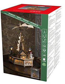 Konstsmide, 3220-100, LED Holzpyramide, naturfarben, mit USB-Anschluss, 8 warm weiße Dioden, 5V_Innentrafo, transparentes Kabel