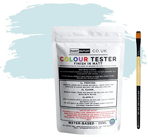 HQC Paint Wall and Ceilings Matt | Sample Colour Tester Pot with Brush | Quick Drying Quality Interior Paint | Contemporary Finish | Light Blue Colour 25ml