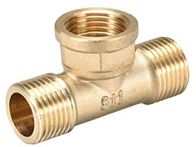 sourcing map Brass Tee Pipe Fitting G1/2 Male x G1/2 Female x G1/2 Male T-Shaped Adapter Pipe Coupler