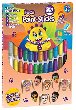 Little Brian Face Paint Sticks For Kids - 24 Pack Assorted Face Paint Colours - Mess-Free, Easy Clean Up, Fast Drying Action, Vibrant Colours, Multi-Surface, Twist & Paint