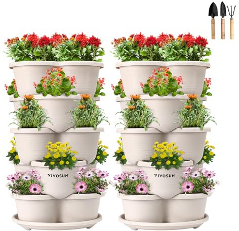 VIVOSUN Pflanzturm 5 Ebene Erdbeerturm stapelbar Pflanzer Kartoffelturm vertikale Gartenarbeit pflanzenturm Outdoor für Erdbeeren, Blumen, Kräuter, Gemüse, 2 Pack