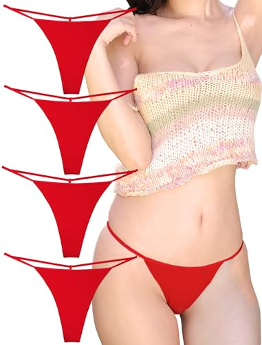 KUKU PANDA Sexy T Indietro Perizoma Slip Donna Tanga Cotone Elastico Mutande Senza Cuciture Pacco da 4 (Rosso, X-Large)
