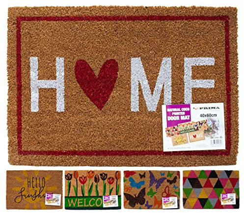 BARGAINS-GALORE Natural Coco Printed Door Mat - Home Coir Entrance Doorway Outdoor Indoor Porch | 40 X 60Cm Durable Doormat, Multi Purpose Strong Matting