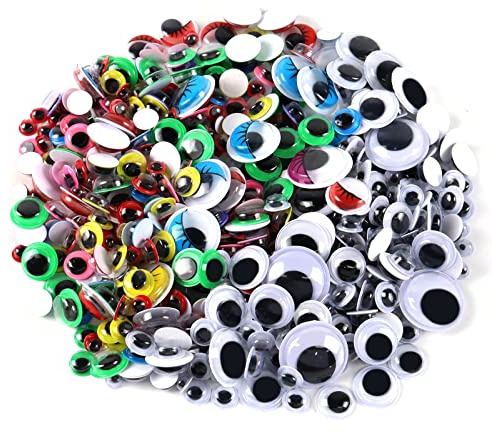 Googly Eyes självhäftande, FENGCHUANG-runda perukögon, 700 st självhäftande ögon för hantverk för gör-det-själv-scrapbooking-hantverk (svart, färg)