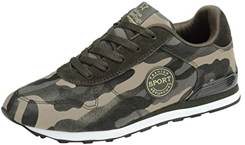 Scarpe da ginnastica mimetiche da donna e uomo, alla moda, per il tempo libero, traspiranti, da jogging, per attività all'aria aperta, da trekking, verde militare, 41 EU