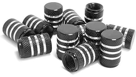 CGEAMDY 12 Bouchons Valve Pneu, Capuchons Valve Métal avec Anneau Caoutchouc, Couvercle Bouchon Valve Pneu Aluminium pour Voitures, Couvercle Poussière Valve Pneu Moletés Alliage Aluminium (Noir)