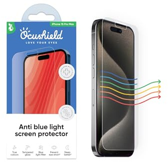 Ocushield Anti Blue Light Tempered Glass Screen Protector for iPhone 15 Pro Max (6.7) - Protect Your Eyes, Reduce Migraines & Improve Sleep