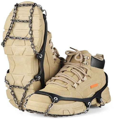 Pecube Ice Cleats for Shoes and Boots Traction Cleats Men Women Boot Chains Crampons for Anti Slip Outdoor Shoveling Hiking Walking on Snow and Ice (Black, M)