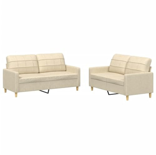 vidaXL Set di Divani 2 pz con Cuscini Crema in Tessuto, Set di sedute, Poltrona, Poltrona da TV, Divano, Seduta, Seduta da Soggiorno