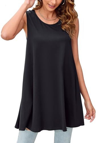 Enmain Tunique Femme à Manches Courtes Été Tuniques Longue Grande Taille Chic et Élégant Chemisier Haut Ample Col Rond T-Shirt Blouses Élastique