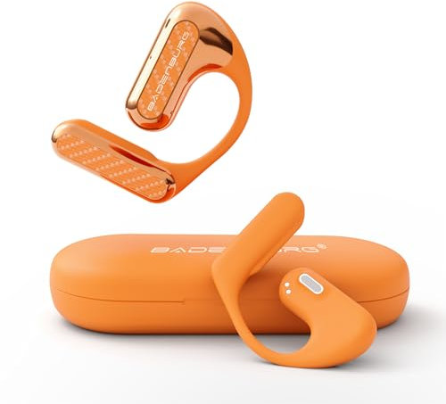 BADENBURG EarStereo 01 Open Ear trådlösa hörlurar, Bluetooth-hörlurar, 60h speltid, 15,4 mm ekologiska fiberdrivrutiner med SoundPlus-algoritm, ENC brusreducering, kontor/fitness/fritid (orange)
