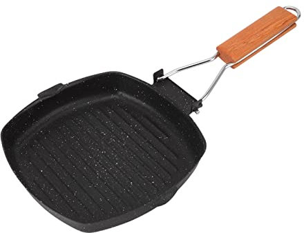 Sartén Cuadrada De Acero Al Carbono Para Carne, Sartén Antiadherente Con Mango De Madera Plegable, Compatible Con Inducción, Sartén Versátil(20 * 20cm)