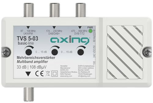 Axing TVS 5-03 Mehrbereichsverstärker 33 dB Antennenverstärker 3-Fach Radio TV FM DAB+ DVB-T2