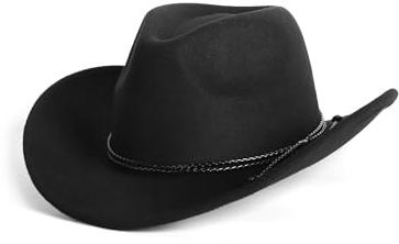 Zylioo Sombreros de vaquero de fieltro de talla grande, 2XL/XL/L/M/S/XS, sombrero de vaquera de ala ancha para hombre y mujer, Correa-negro, Small