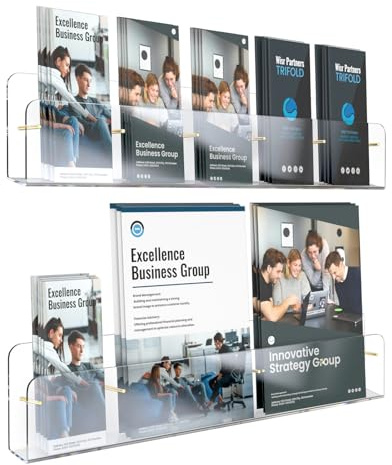 HIIMIEI Brochure Holder Wall Mount, 2-Pack Acrylic Modular Flyer, Pamphlet Display Stand with Magnetic Brass Bolts, Dual Installation Options, and Designed for Schools, Studios, and Community Spaces